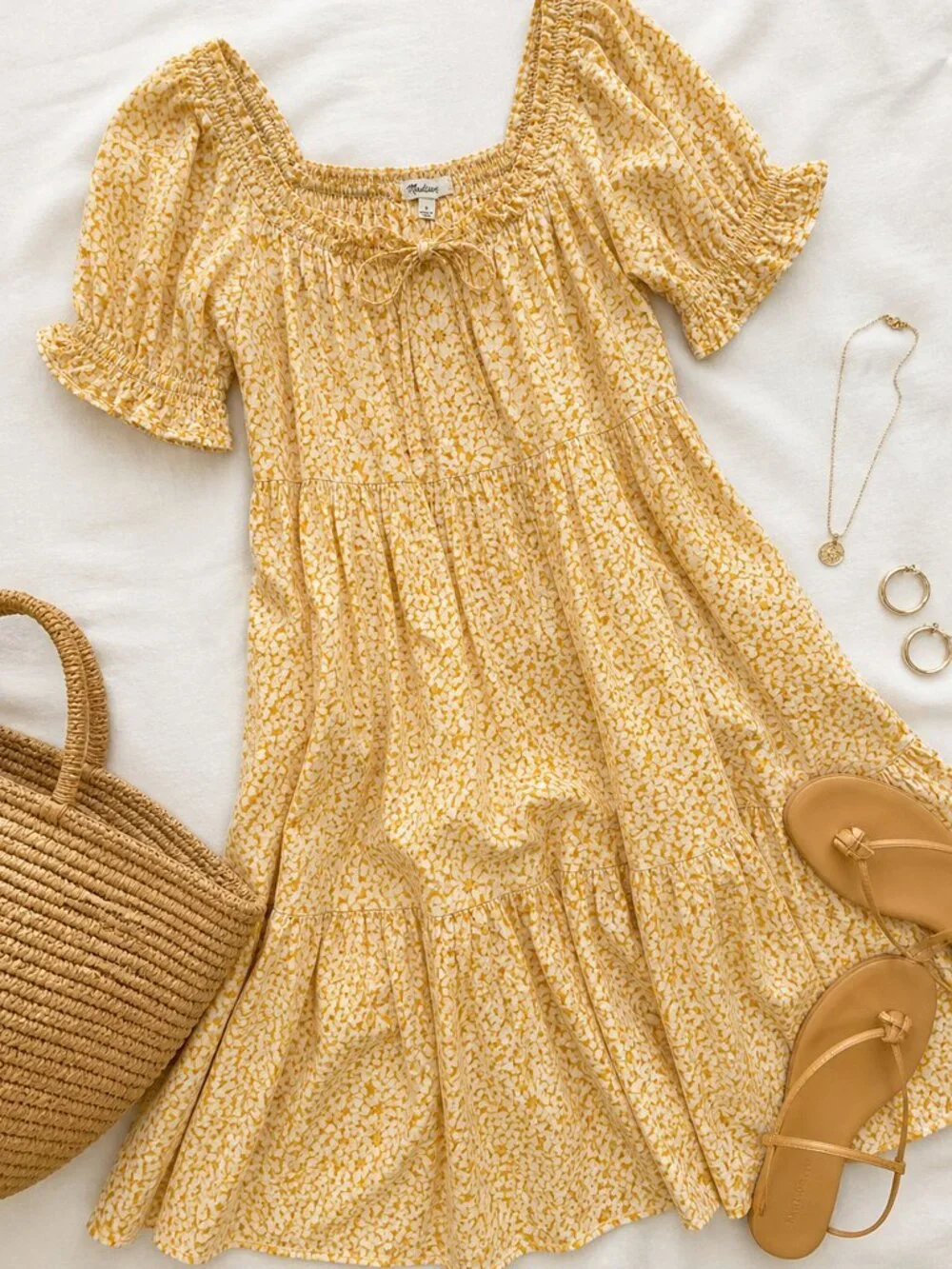 NWT Madewell S Yellow Daisy Midi Dress Puff Sleeve Cottagecore - Picture 5 of 11